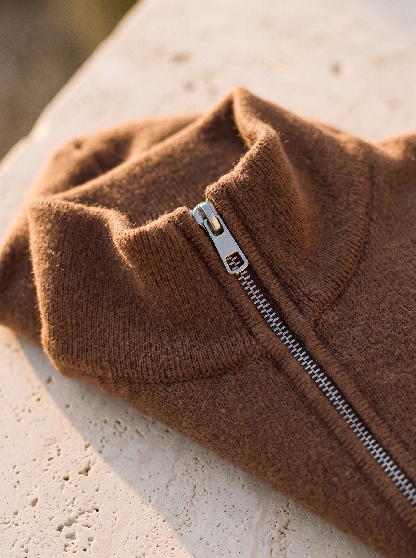 The Brushed Zip Set — zip and collar construction detail